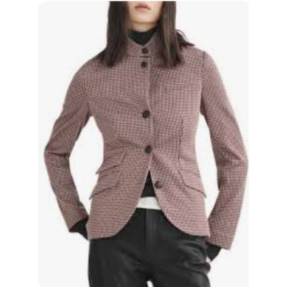 Rag & Bone Slade Blazer Pink Houndstooth Size 2 Button Front Jacket NWOT Sz 4 - Picture 1 of 12
